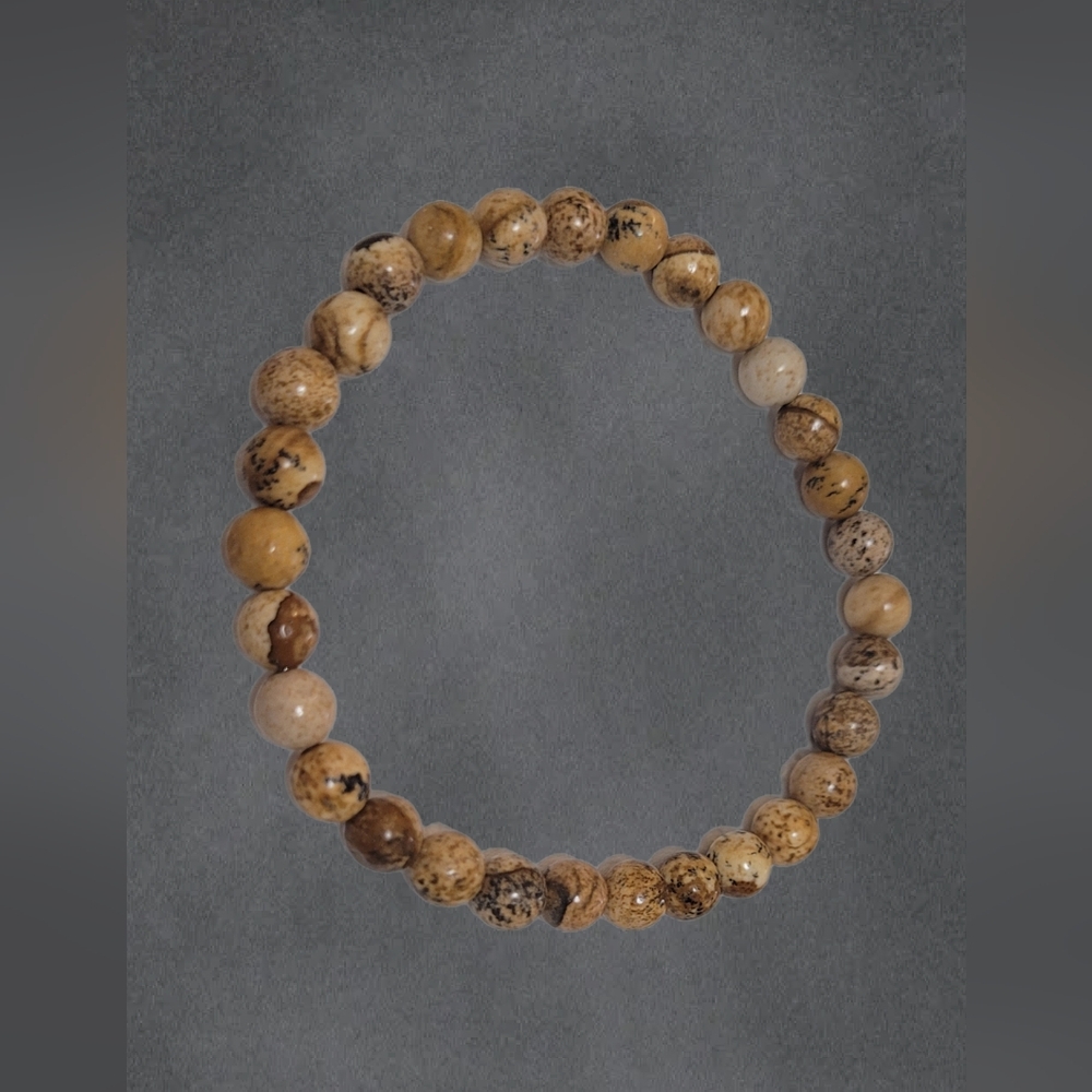 Natural Brown Snowflake Obsidian Stone Beaded Bracelet - Handmade